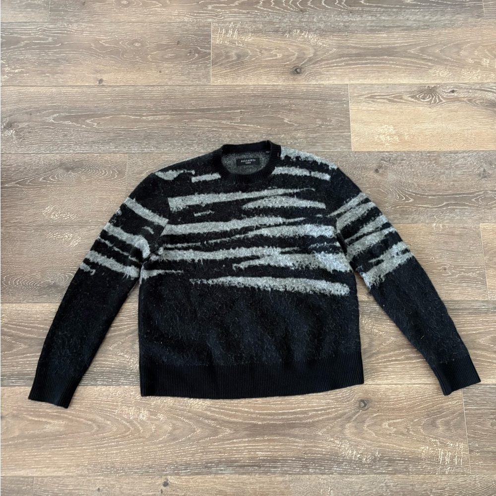 All Saints Black and Gray Crewneck Sweater